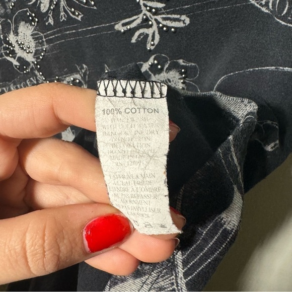 Vintage Y2K v neck tee shirt glam M punk goth botanical - Picture 6 of 6